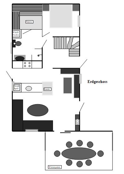 Grundriss vom Ferienhaus unten